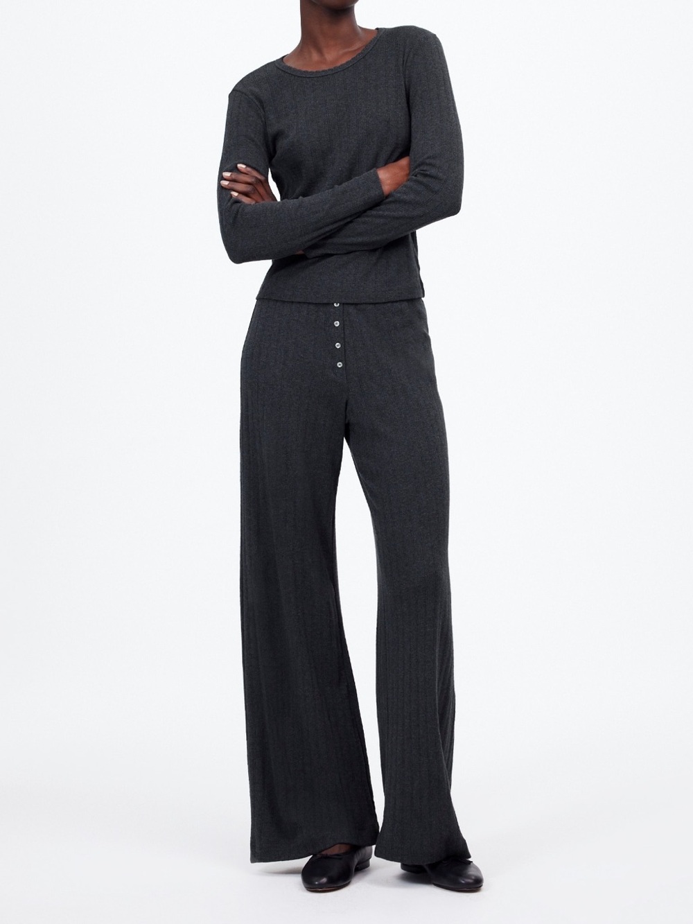 LESET x Madewell Pointelle Perfect Tee Pant Set
